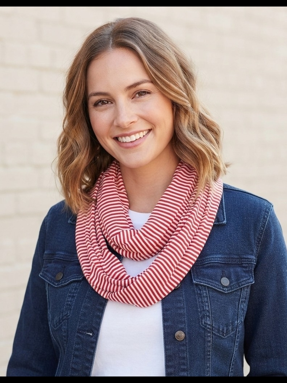 Red and White Striped Lightweight Infinity Scarf - Nautical Print - Pre-Owned